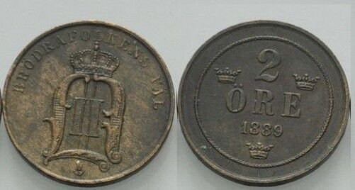 1889 Sweden 2 Ore-Nice