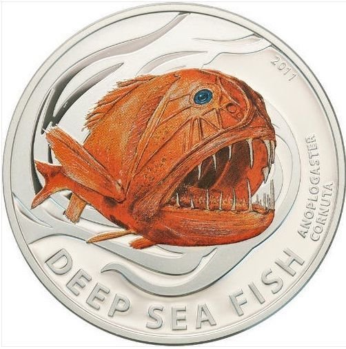 2011 Pitcairn  Color Proof Silver $2 Orange monster fish-Deep Sea