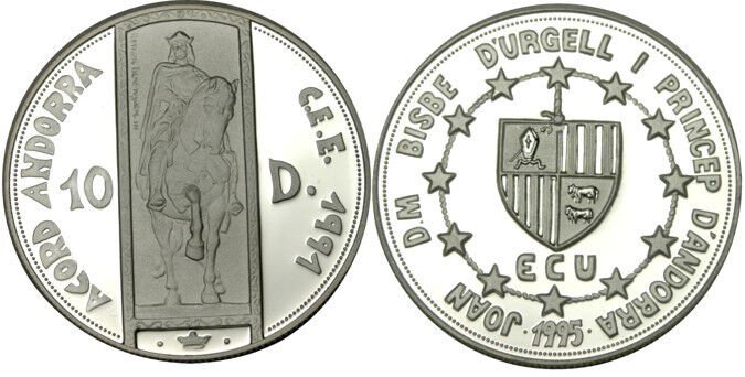 1995 Andorra Large Proof Silver 10 Diners Ramon Berenguer