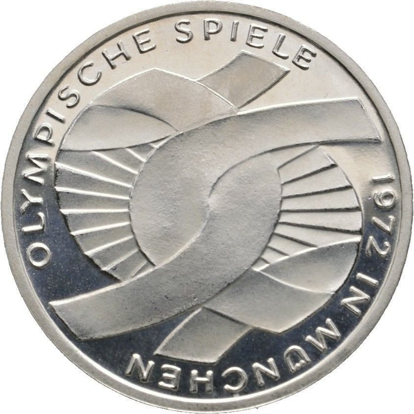 1972 F Germany Proof Silver 10 Mark- Munchen Olympics, Schielfe Knot