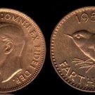 1950 Great Britain George VI 1 Farthing-Bird-Wren- Red BU