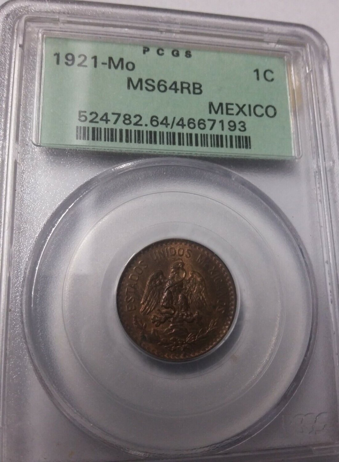 Rare 1921 Mexico 1 centavo-Eagle/ Snake-PCGS MS 64
