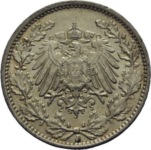 1916 J Germany Silver 1/2 mark -Nice