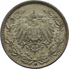 1916 J Germany Silver 1/2 mark -Nice