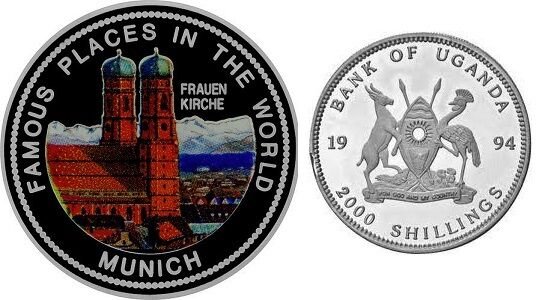 1994 Uganda Large Proof Color Silver 2000 Sh Frauer Kirche Church Munich