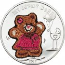 2012 Palau Large Silver Proof color $5 Embroided Teddy Bear/Neptune/Mermaid