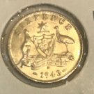 1943 D Australia silver 6 pence- Nice