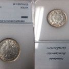 1886 Bolivia Silver 20 Centavos-Mountains/Alpaca- Nice