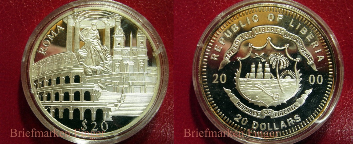 2000 Liberia Large Silver Proof $20 World Capitals- Rome