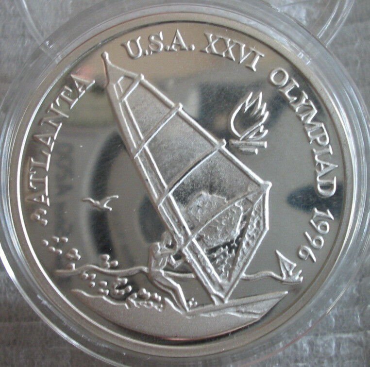 1996 Romania Large Silver Proof  100 Lei  Olympic Sailing