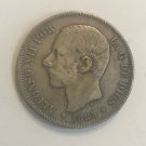 1885 Spain Large silver 5 pesetas-King Alfonso #7