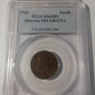 Very Rare 1723 US Colonial Hibernia Ireland Farthing PCGS MS 63