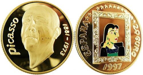 1997 Spain Large Color Gold Plated Picasso/Dora Maar 20 euro