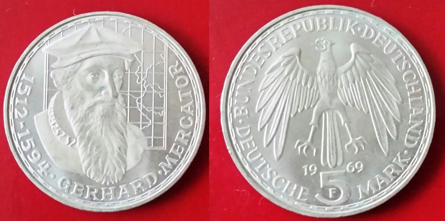 1969 Germany Silver  5 Marks Mercator- BU