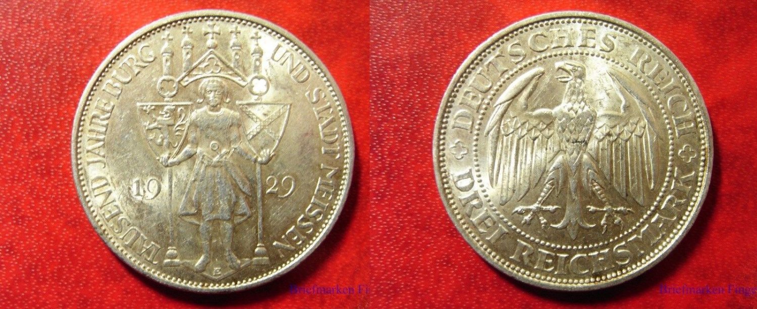 Rare 1929 E Germany Large Silver 3 marks-Meissen-Nice