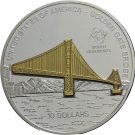 2008 Cook Is Large Silver Goldplat 3D Proof 10$ San Francisco Golden Gate Bridge