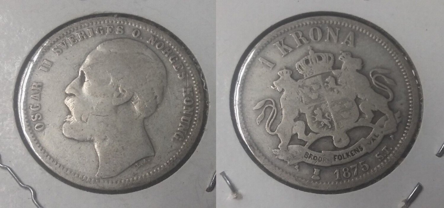 1875 Sweden Silver 1 Krona