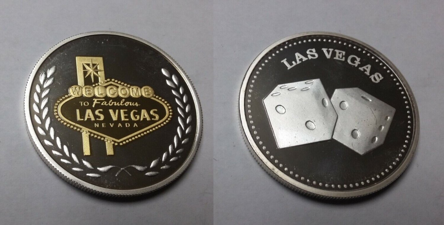 USA Large Gilt Silver Fabulous Las Vegas Casino Medal-Dice