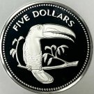 1978 Belize Large Sterling Silver Proof $5-Birds-Toucan