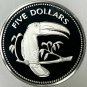1976 Belize Large Sterling Silver Proof $5-Birds-Toucan