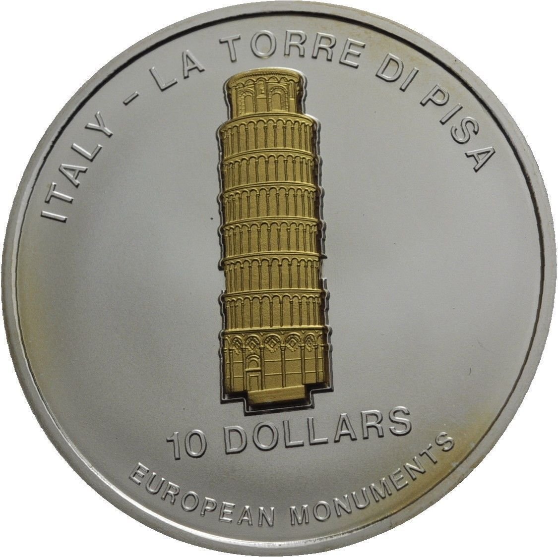 2006 Nauru Large Silver Goldplated 3D Proof 10$ Tower of Piza