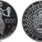 1990 San Marino  Large Silver Proof 1000 Lira World Cup Soccer(Football)-Nike