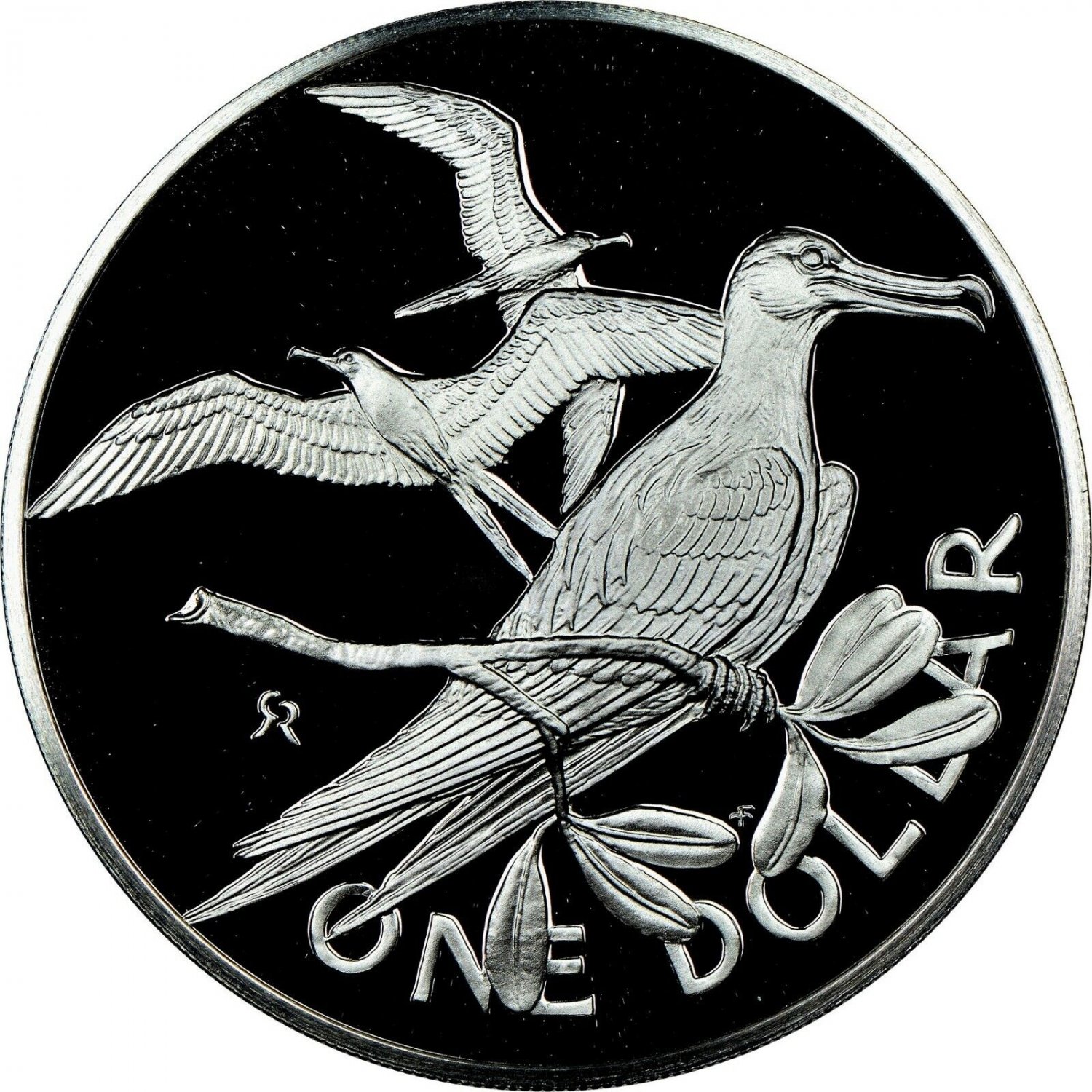 1978 British Virgin Is. Large Sterling Silver Proof $1-Birds-Frigate