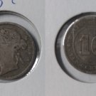 Rare 1885 Straits Settlements Silver 10 Cent