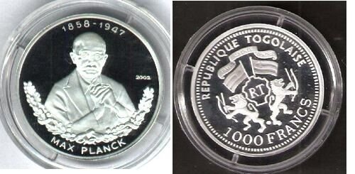 2002 Togo Large Silver Proof 1000 f Max Planck