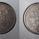 1915 F Germany Silver 1 Mark- WWI -Toned, Nice