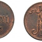 Rare 1903 Large 3 Russian Finland Nicholas II  1 pennia -Nice #2