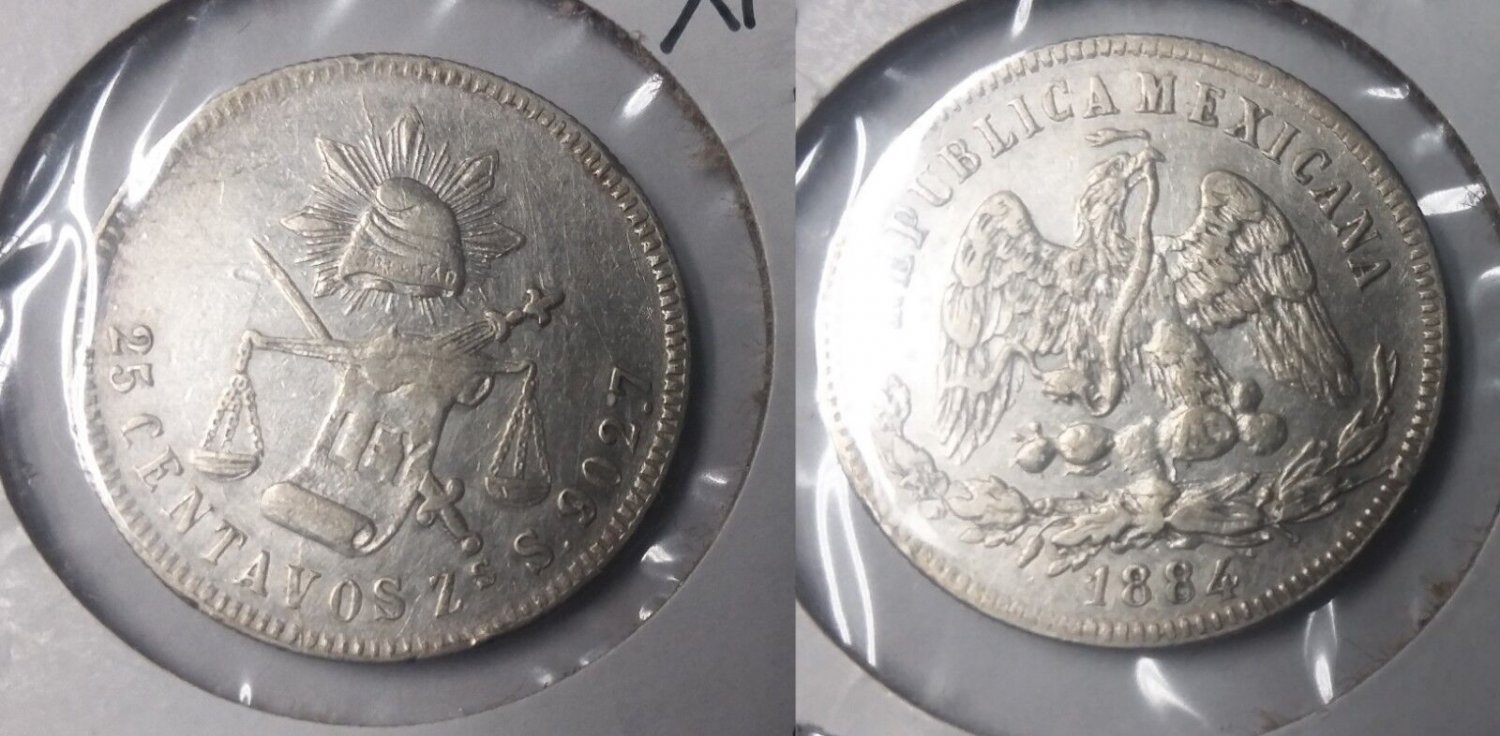 1884 Zs Mexico silver 25 centavo-Eagle/ Snake