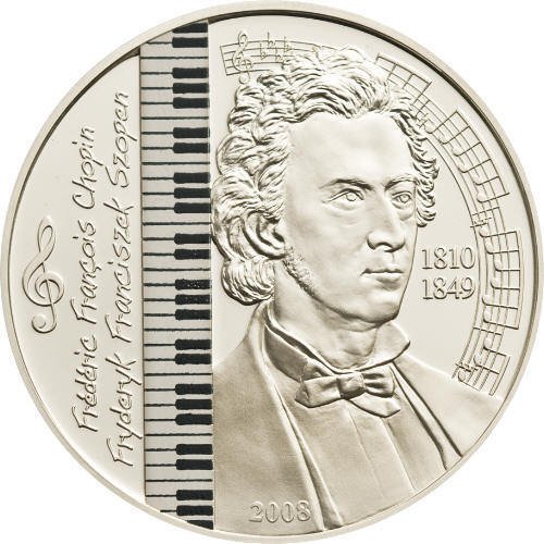 2008 Mongolia Large Silver Proof Color 500 Togrog Frederic Chopin