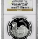 Rare 2009 Andorra Large Proof Silver 10 D Chopin 200 years-1829 Vienna NGC PF69