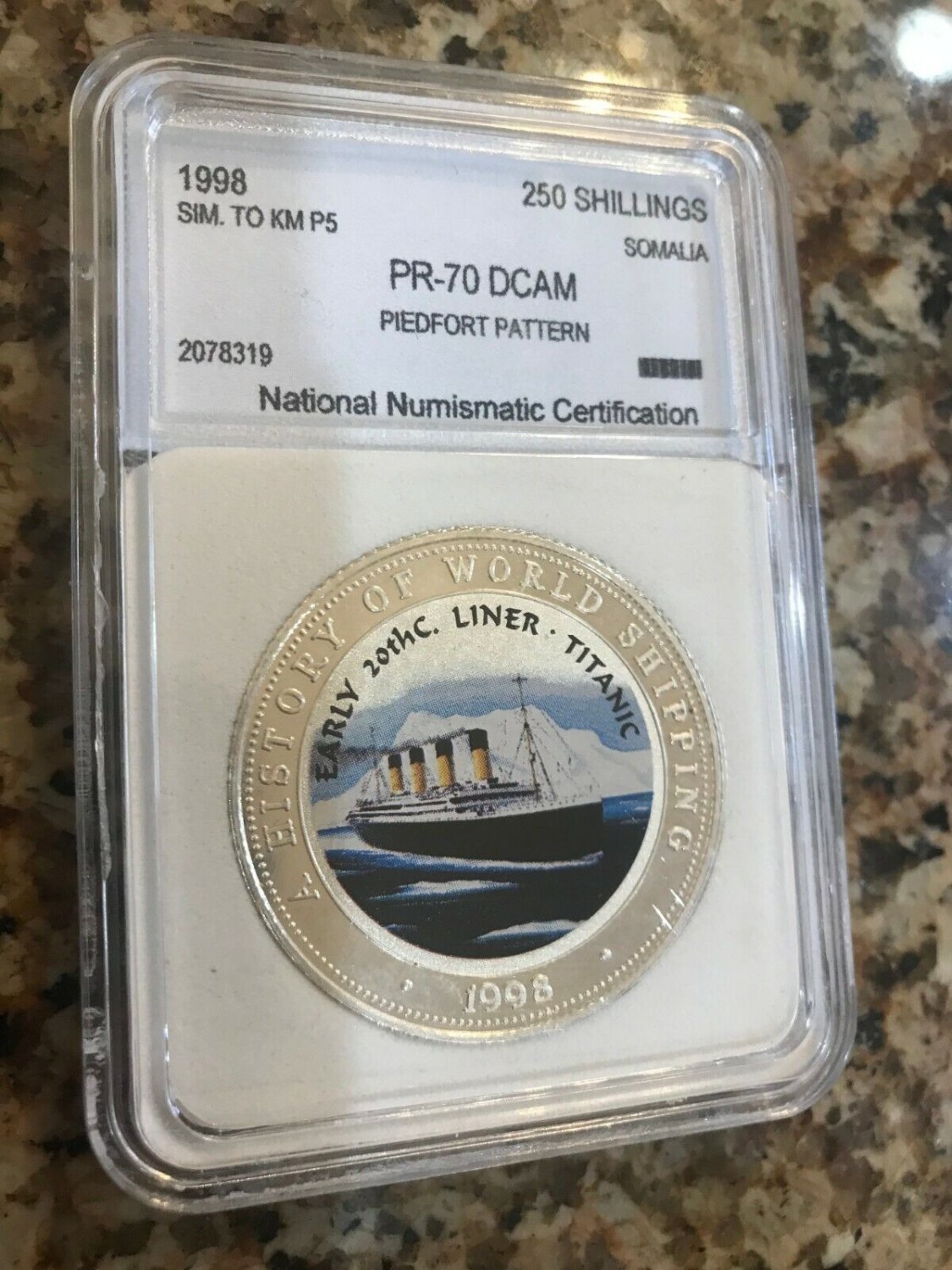 Rare 1998 Somalia Large Silver Proof Piedfort 250 shilling Titanic Slabbed