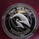 1986 Tonga Large silver Proof  2 Paanga WWF Whale