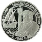 1992 Portugal Large Proof Silver 25 Ecu Great Explorers:King Joao II/Ship
