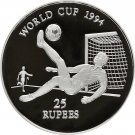 1993 Seychelles Large Proof Silver  25 Rupees World Cup Soccer