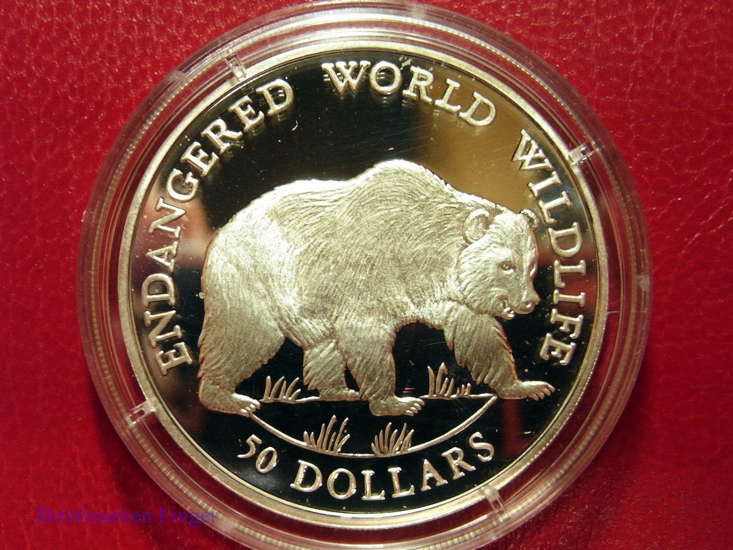 1990 Cook Is Large Silver Proof  50$ Fauna Grizzly Bear