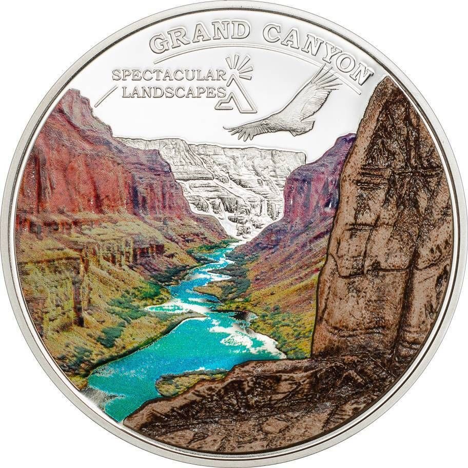 2014 Cook Is Large Silver Color Proof $5-Grand Canyon - Spectacular Landscapes