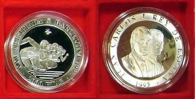 1992 Spain Large  silver Proof 2000 Pesetas- Olympics Runners