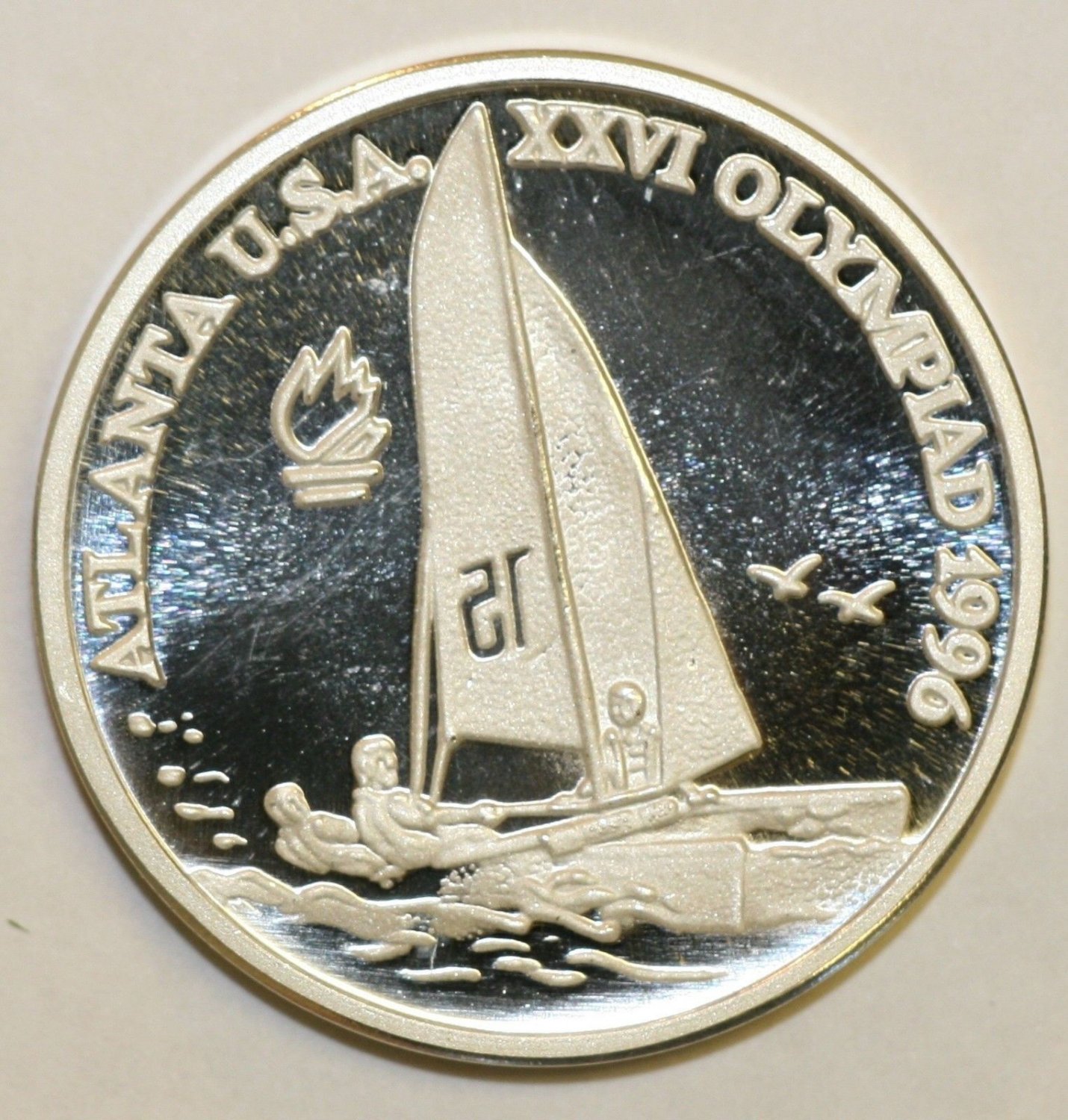 1996 Romania Large Silver Proof  100 Lei  Olympic Catamaran