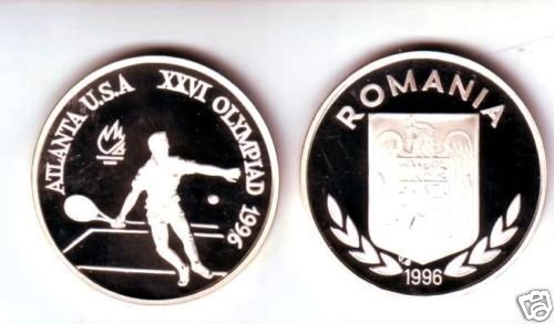 Rare 1996 Romania Silver 100 L pattern Olympic Tennis