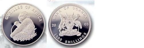 2003 Uganda Large Proof  Gorilla 1000 Sh T2