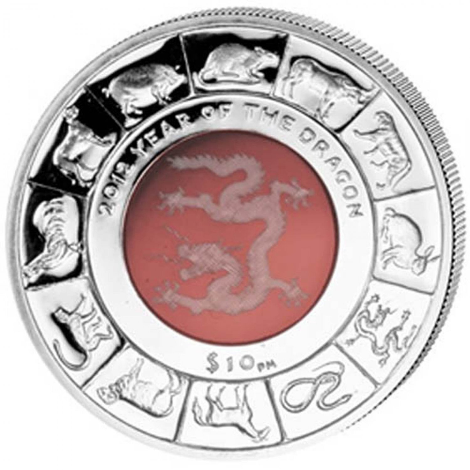 2012 British Virgin Islands Large Silver Proof $10 Year ofthe Dragon/Box/Crystal