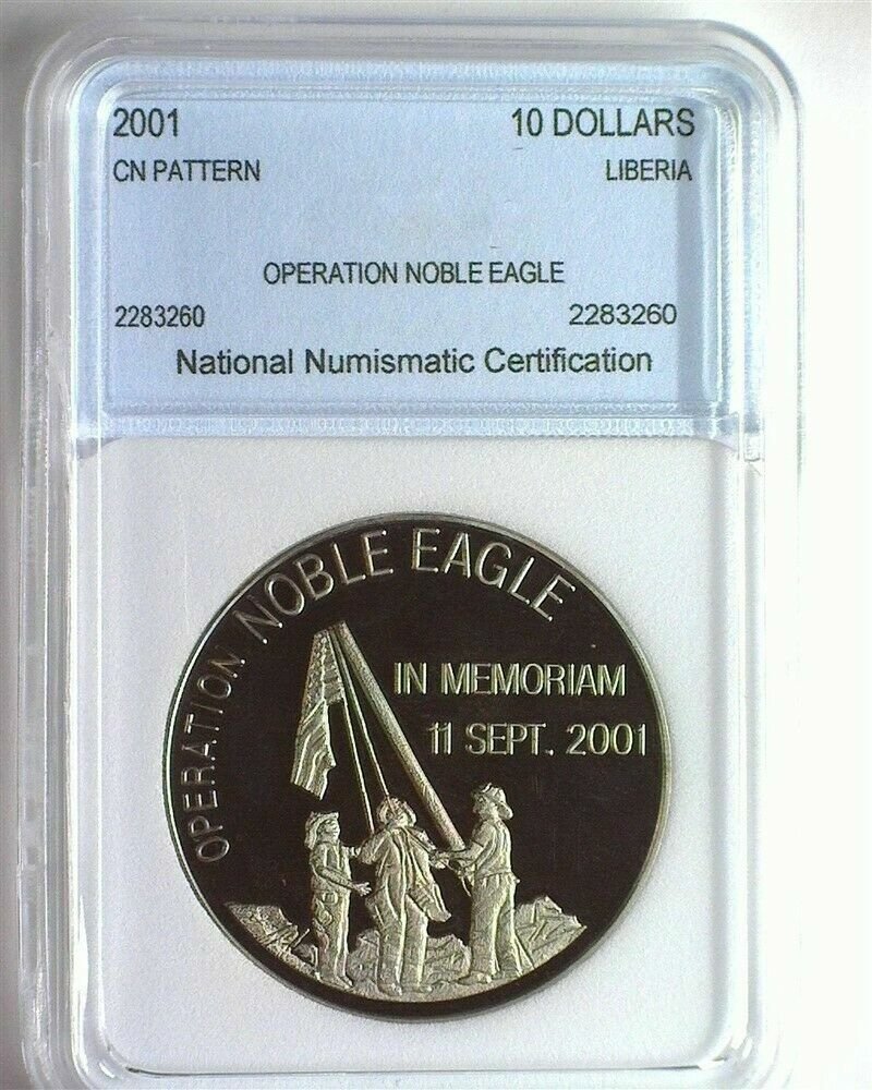 Rare Liberia 2001 $10 pattern-Operation Noble/September 11 Memorial-slabbed