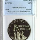 Rare Liberia 2001 $10 pattern-Operation Noble/September 11 Memorial-slabbed