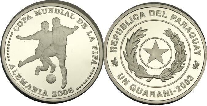 2003 Paraguay Large Proof Silver 1 Guarani World Cup Soccer