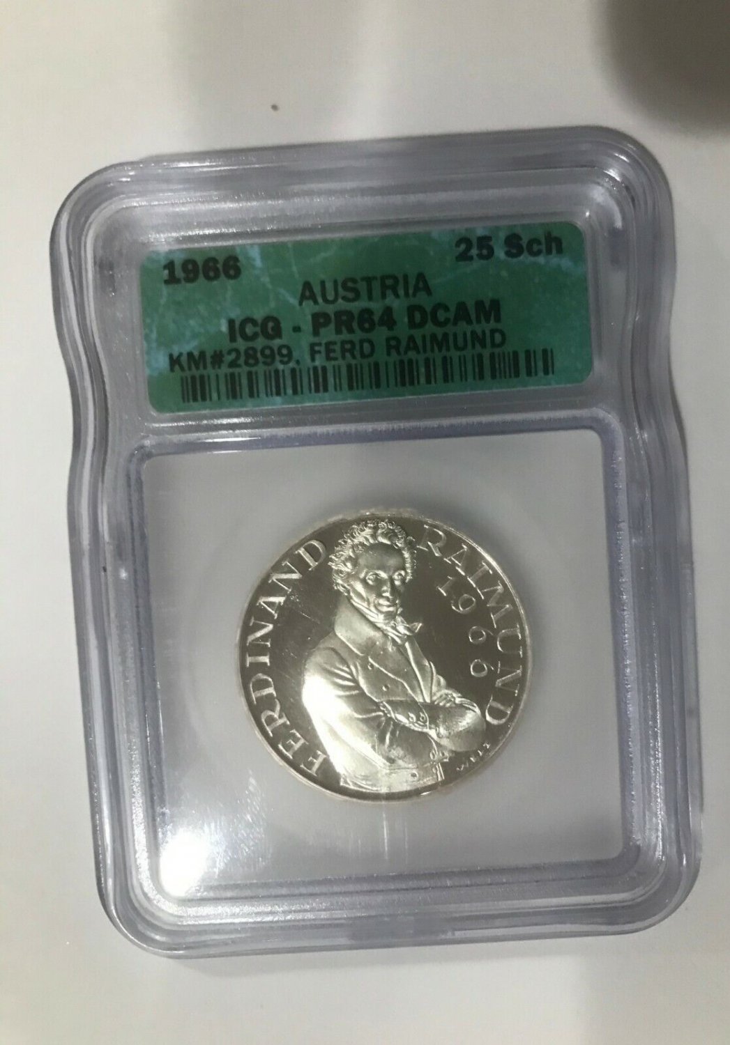 1966 Austria Proof Silver 25 sh Raimund ICG PF-64