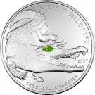 2007 Palau Large Proof Silver $5 Crocodile w/Swarovski crystal